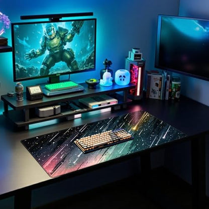 Baziabbo Cute Desk Mat,XXL Extended Large Mouse Pad,Gaming Mousepad with Stitched Edge,Non-Slip Rubber Base Keyboard Desk Pad for Home Office Study Game (Meteor) - color: Meteor