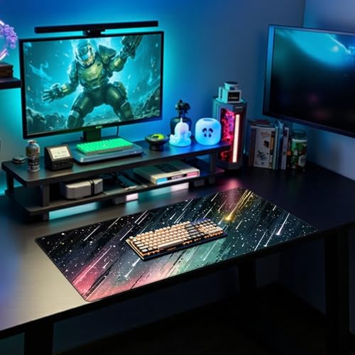 Baziabbo Cute Desk Mat,XXL Extended Large Mouse Pad,Gaming Mousepad with Stitched Edge,Non-Slip Rubber Base Keyboard Desk Pad for Home Office Study Game (Meteor) - color: Meteor