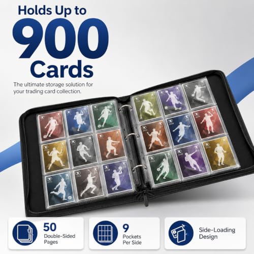 Card Binder 9 Pocket, 900-Card Collecting Binder for Collectors & Players, PU Side-Loading Collectible Trading Card Albums, Acid-Free Archival, MTG Card Holder Binder TCG & Sports Cards - color: 9-Black