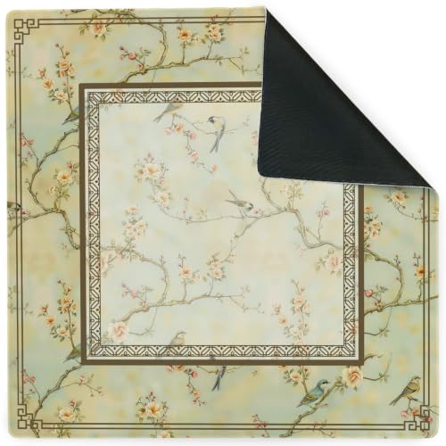 Floral Birds Mahjong Mats - Chinoiserie Vintage Mahjong Mat | Cottagecore Botanical Floral Bird Mahjong Mat for Table, Poker Dominoes Card Board Tile Games Table Mat 31.5x31.5 inch - color: Floral Birds
