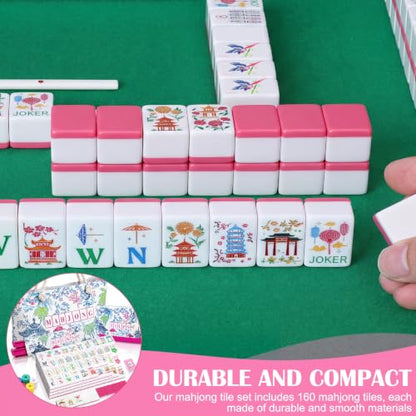 Ceenna American Mahjong Set Complete 160 Pcs Tile/Pushers/Carrying Bag/dice/Chips, 1.2 Inch Rose Pink Back Melamine Mahjong Tiles, Hand Carved Pattern for Adult Mah Jong, Beginners - style: Vitality