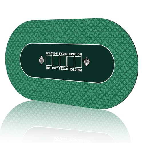 70 x 35 Inch Texas Hold'em Poker Mat for Table, Portable Poker Table Top with Smooth Premium Surface, Noise Reduction, and Carrying Case for Professional Poker Games Casino Games - color: 70 X 35 Inch Oval Green