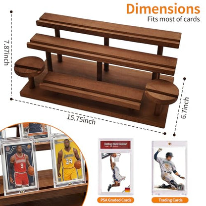 Wooden Trading Card Display Stand Fit 35-100pt Cards Cases, 5-Tier Card Holder for PSA Graded, Sports Cards, Mag Holders, Large Capaticy Wood Stand for Basketball Baseball Magnetic Graded Sleeves Cards Cases
