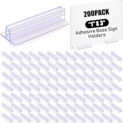 Fulmoon 200 Pcs Sign Holder, Adhesive Base Sign Holders Multiple Uses for Counters, Warehouses, Base Holders with Strong Adhesive (1*3in) - size: 1*3in