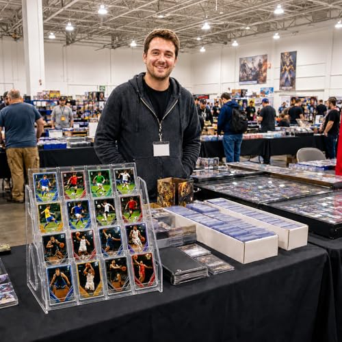 4 Tier Acrylic Trading Card Display Stand, Holds 16 Cards, 1 Pack | Without Overlap, Baseball, Basketball and Sports Card Display Shelf for Card Show Vendor Booths - size: 4 Tier, 1 Pack
