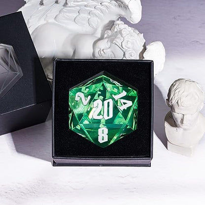 55mm 20 Sided DND Dice, Giant D20 D&D Polyhedral Dice Large D20 with Die Gift Box for Dungeons and Dragons, RPG Table Games (Transparent Green/White Numbers) - color: Transparent Green/White Numbers