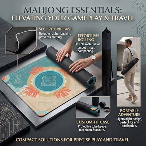 Mahjong Mat 2025 Upgraded No-Crease & No Odor Design, 32.3 Inch with Waterproof Velvet, Non-Slip PU Silicone, Lightweight for Noise Reduction, Includes Printed Rules for Tiles and Cards (beach) - color: Beach