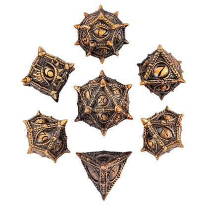 Metal Dice Set Dragon Eye Metal DND Dice Set for D&D Tabletop Games | Leather Storage Bag, DM Gift, for Dungeons and Dragons Role Playing Games - color: Dragon-antique Gold