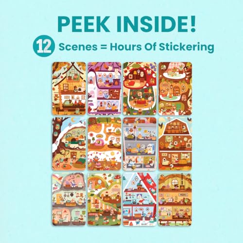 Cozy Homes of Furry Friends 500+ Sticker Book by Cupkin Fun Toddler Calendar Activity Coloring + Sticker Book, Road Trip Essentials, 12 Coloring Pages + Scenes for Ages 2–8 Years - color: Cozy Homes