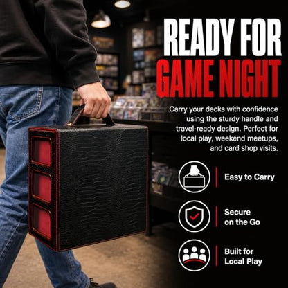 9IN1 MTG Deck Box with Handle, Fits 1000 Trading Cards or 8 Commander Decks, Premium Black Red Leather TCG Storage Case with 8 Removable Trays and 10 Dividers, Compatible with Magic, Yu-Gi-Oh! - color: Black Red