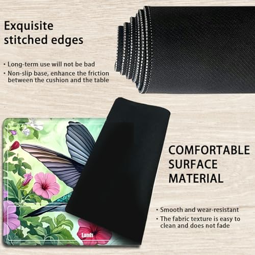MTG Playmat with Zones, TCG Card Game Play Mat with Stitched Edges, Non-Slip Rubber Base Gaming Desk Mat, Smooth Surface 24 x 14 Inch, Hummingbird Flowers - color: Hummingbird Flowers, size: Zone 1