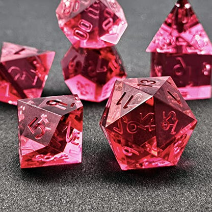 Bescon Crystal Clear (Unpainted) Sharp Edge DND Dice Set of 7, Razor Edged Polyhedral D&D Dice Set for Dungeons and Dragons Role Playing Games, WineRed Color - color: Winered