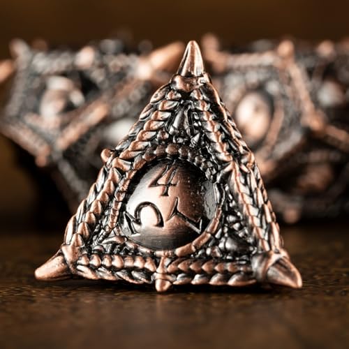 Surpass Metal DND Dice Set - Polyhedral Dragon Eye Dice for Dungeons and Dragons, RPG, Role Playing Games, Pathfinder (Red Copper) - color: Red Copper
