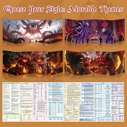 Byhoo DM Screen 2 PCS for D&D 5E - Immersive DND DM Screen Accessories - Magma Colossus & Crimson Dragon Lord, Dry Erase Surface with Stands, Portable Tri-Fold A4 Size for Player's Handbook - style: Monstrous Lords - 2PCS:Magma Colossus & Crimson Dragon L