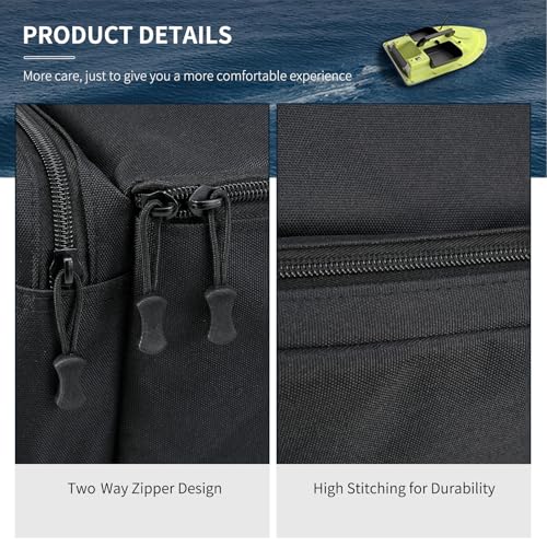 Asixxsix RC Bait Boat Storage Bag, 1000D Oxford RC Boat Remote Control Fishing Boat Cover Bag, 60 x 30 x 20cm, 24 x 12 x 8inch, Suitable for Most Bait Boats, Double Zipper - color: Black