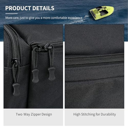 Asixxsix RC Bait Boat Storage Bag, 1000D Oxford RC Boat Remote Control Fishing Boat Cover Bag, 60 x 30 x 20cm, 24 x 12 x 8inch, Suitable for Most Bait Boats, Double Zipper - color: Black