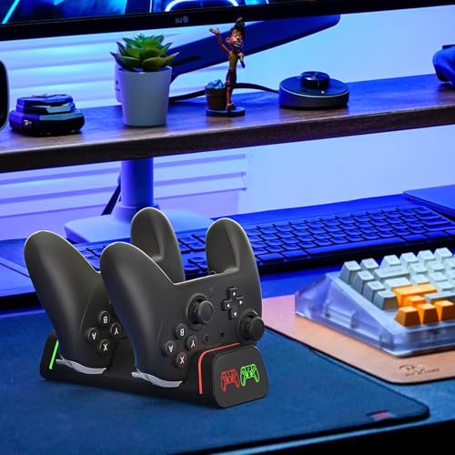 Controller Charging Dock for Switch Pro & Switch 2 Pro Controller, PS5 Controller, Xbox Series X|S & Elite 2, 2-Port LED Charging Station (Not for PowerA/3rd-Party Pro), 5V2A Recommended