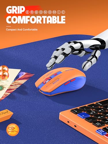 RAPIQUE Bluetooth Wireless Mouse,BT1/BT2+2.4G,Dual Mode,Blue and Orange | 3-Device Switching, USB-C Rechargeable, Quiet Clicks, 800/1200/1600 DPI, 6 Buttons, Ergonomic Grip, For Laptop, MacBook, iPad - color: Orange and Blue