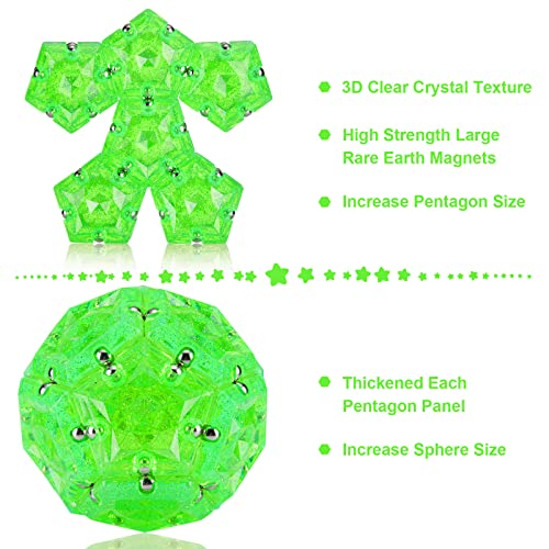 Magnetic Fidget Sphere Stress Relief Toys for Adults Kids, Anxiety Sensory Fidget Toys with Strong Neodymium Magnets, Desk ADHD Focus Tool Gift for Men Women (2.67'' Travel-Safe Toy Ball) - color: Crystal Bright Green Holographic Glitter