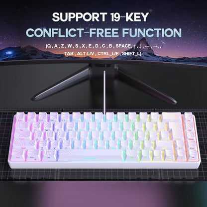 Snpurdiri 65% Wired Gaming Keyboard, 68 Keys RGB (Contour-line, White) | Backlit Ultra-Compact Small Gaming Keyboard, for PC/Mac Gamer, Typist, Travel, Easy to Carry on Business Trip - color: white