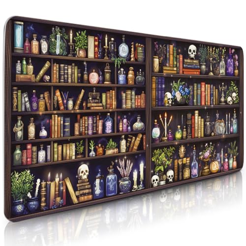 Bookshelf Gaming Mouse Pads, Library Book Computer Keyboard Mousepad Non-Slip Base Stitched Edge, Gaming Desk Accessories for Boys, Large Desk Mat for Topdesk for Keyboard and Mouse 15.7”x 35.4” - color: Bookshelf-Brown, size: XX-Large