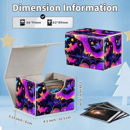 for MTG Commander Deck Box,Card Deck Box for Trading Yugioh MTG,Fits 100 Double Sleeved Cards,PU Leather Strong Magnet Case for Magic Commander TCG CCG,Glitter Bat - color: Glitter Bat