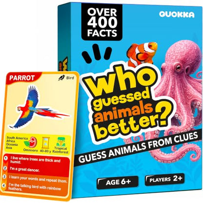 Quokka Who Guess It Better Animals Volume 1 – Educational Game with Visual Clues, Animal Discovery Card Set, 50 Cards, Screen-Free Travel Game for Kids Ages 6+ - color: Animals