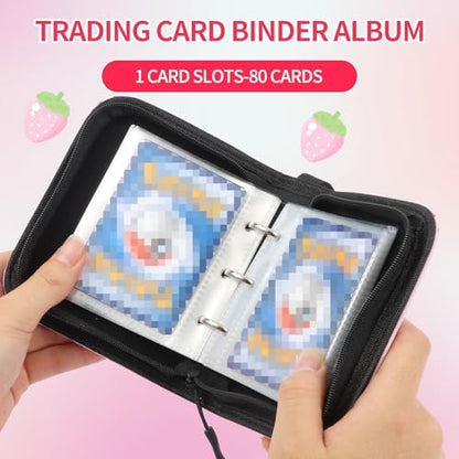 Small 1 Pocket Card Binder for Cards,Mini Trading Card Binder Holder Fits 80 Cards with 40 Removable Sleeves,Card Collection Binder Album Book Case for TCG,MTG,Sports Games (Strawberry Peach) - color: Strawberry Peach