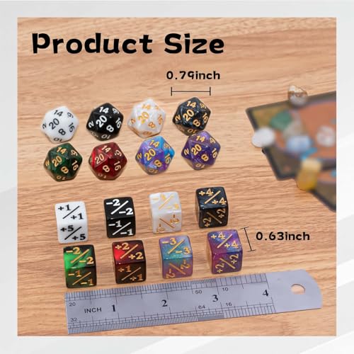 56 PCS MTG Counter Dice Set with D20 for MTG Card Game | 48 PCS Life Counters & 8 PCS D20 in 8 Colors & 1 Grey Velvet Bag