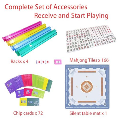 American Mahjong Game Set, Portable Carrying Bag,Acrylic 160 Tiles,Western Mahjong Tiles Set,Complete Ma Jong Set (Ivory) - color: Ivory