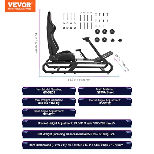 VEVOR Gaming Racing Wheel Stand, Compatible with Logitech G923/G920/G29 & Thrustmaster T248P, Heavy-Duty Adjustable Steering Wheel Stand Cockpit, 330 lbs Capacity, Compact for Sim Racing - style: Small Base without Wheels