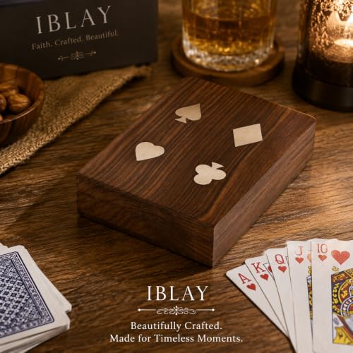 Double Deck Playing Card Holder Box | Wooden Storage Case for 2 Decks of Cards | Elegant Organizer for Poker, Bridge, Rummy & Game Nights (Cards not Include)