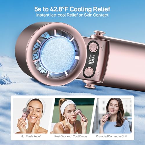 EPICKA Portable Handheld Fan with Ice Cooler - 25H Runtime, Rechargeable 6800mAh Personal Turbo Fan with Power Bank, Fast Charging, 0-100 Speed, Gifts for Women, Summer Travel Essentials, Rose Gold - color: Rose Gold