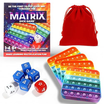 Matrix Dice Game – Pop-and-Play Bubble Pad Educational Math Dice Game – Fun Math Games for Kids 8–12, Teens, Adults, and Seniors – Ideal for Classrooms and Family Board Game Night for 2-4 Players