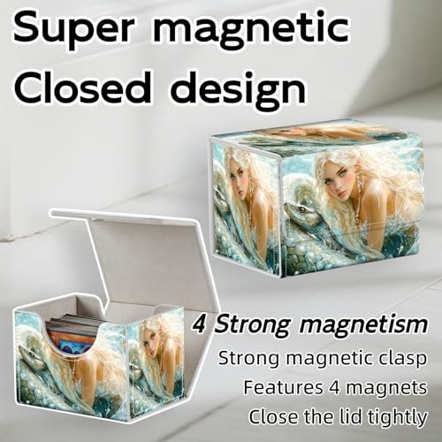 Trading Card Storage Box, Holds 100+ for MTG Cards, PU Leather with Magnetic Closure, Blonde Maiden with Serpent in Water Durable Deck Box for Magic the Gathering, Trading Card Games - color: Blonde Maiden with Serpent in Water