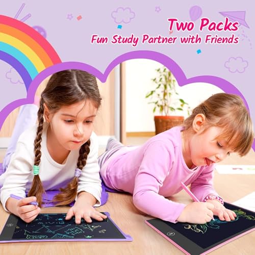 TECJOE 10 Inch 2 Pack LCD Writing Tablet, Colorful Doodle Board Drawing Tablet for Kids, No Mess Toddler Travel Learning Toys, Christmas Birthday Gifts for 3 4 5 6 7 8 Year Old Boys Girls Preschooler - color: Purple Pink