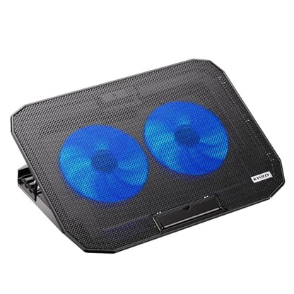 KYOLLY Ultra Slim Laptop Cooling Pad with 2 Quiet Big Fans, 5 Height Adjustable Ergonomic Stand, Portable Cooler for 10-15.6 Inch Laptops, Speed Control and 2 USB Ports
