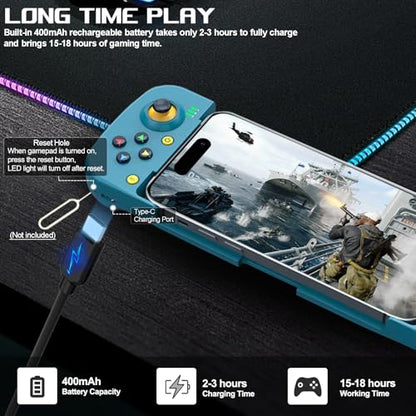arVin Bluetooth Controller for iPhone/iPad/MacBook/iOS/Android/Samsung/Tablet/PC Wireless Gamepad Joystick with Back Button, Analog Triggers, Stretchable, Direct Play for Call of Duty, Genshin Impact - color: Blue
