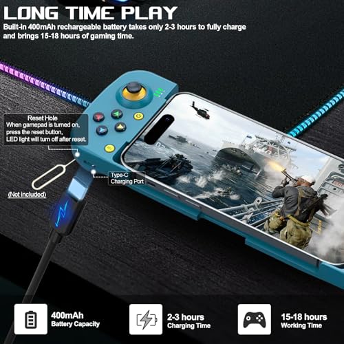 arVin Bluetooth Controller for iPhone/iPad/MacBook/iOS/Android/Samsung/Tablet/PC Wireless Gamepad Joystick with Back Button, Analog Triggers, Stretchable, Direct Play for Call of Duty, Genshin Impact - color: Blue