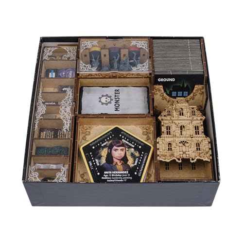 TowerRex Organizer for Betrayal at House on the Hill 3rd Edition | Expansions Compatible, Fits Sleeved Cards, Removable In-Game Trays, Board Game Storage with Dice Tower