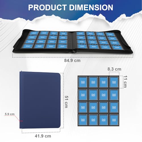 16 Pocket Toploader Binder,Holds 640 TopLoaders (16Dark Blue) | Top Loader Binder for 3" x 4"Rigid Cards,Sleeves Card Collection Binder,20 Double Sided Pages with Trading & Sports Holder - color: 16Dark Blue