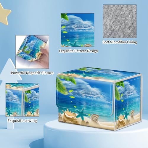 for MTG Commander Deck Box,Card Deck Box for Trading Yugioh MTG,Fits 100 Double Sleeved Cards,PU Leather Strong Magnet Case for Magic Commander TCG CCG,Beach Blue Ocean - color: Beach Blue Ocean