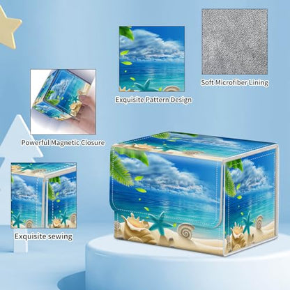 for MTG Commander Deck Box,Card Deck Box for Trading Yugioh MTG,Fits 100 Double Sleeved Cards,PU Leather Strong Magnet Case for Magic Commander TCG CCG,Beach Blue Ocean - color: Beach Blue Ocean