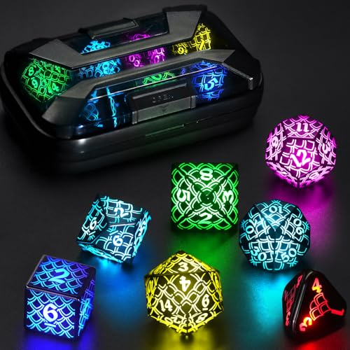 LED DND Dice Set, Light up Dice Rechargeable for RPG DM Gifts, RGB-LL | ZHOORQI Polyhedral Dice Set with Charging Box, Glow in The Dark Dice for D and D (Dungeons and Dragons) Role Playing Game - color: Rgb-dragon Scales