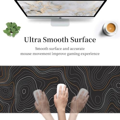 Topographic Map Gaming Mouse Pad, Large Extended Desk Mat (31.5 x 11.8 in), Non-Slip Rubber Base Stitched Edges Mousepad for Work Office Gaming - color: 5
