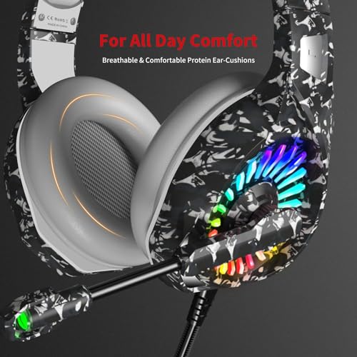 ZIUMIER Wired Camo Gaming Headset for PC, PS5, PS4, Xbox Series X|S | Noise Canceling Microphone, LED RGB Light, 50mm Driver, 3.5mm Audio Jack, Soft Memory Foam, Multi-Platform Headphones - color: Camouflage