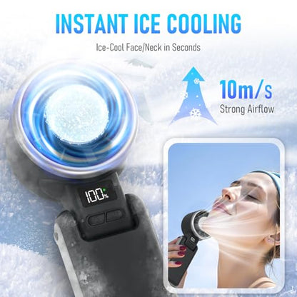 PlayHot Portable Handheld Cooling Fan, Travel Essentials, Gifts for Women | Instant Cooling, 10m/s Airflow, 5-Speed, 10H Max, USB-C Rechargeable, LED Display, 3-in-1 Foldable for Cruise, Beach Vacation - color: black