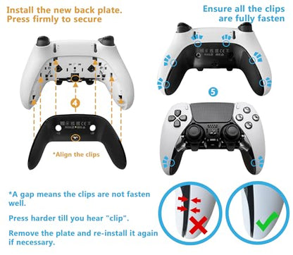 Replacement Back Shell Cover Trim for DualSense Edge Controller Compatible with PS5 DSE- Clip-On Housing with OEM-Spec Soft Rubber Grip, Fixes Yellowing & Peeling (Black) - color: Black