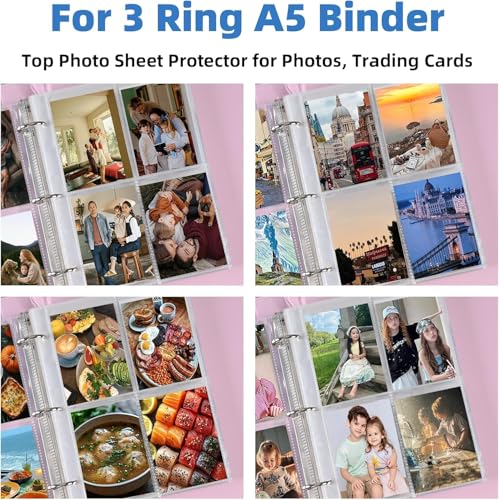 640 Pockets 4 Pocket Card Sleeves,Double-Sided 4 Pocket for 3 Ring Binder, Fit 2.5x3.5 Cards, 80 Sheets A5 Binder Sleeves,Top Loading Page Protector, Ultra Clear for Photos, Postcards, Trading Cards - size: 80