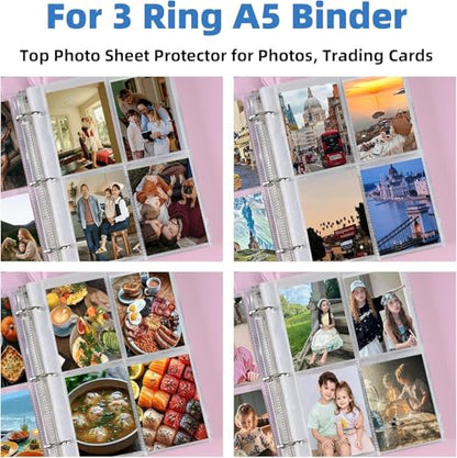 640 Pockets 4 Pocket Card Sleeves,Double-Sided 4 Pocket for 3 Ring Binder, Fit 2.5x3.5 Cards, 80 Sheets A5 Binder Sleeves,Top Loading Page Protector, Ultra Clear for Photos, Postcards, Trading Cards - size: 80
